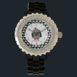 Houndstooth Owl Watch<br><div class="desc">A watch featuring an illustration of an owl with houndstooth belly over a matching houndstooth background. Personalise with your name.</div>