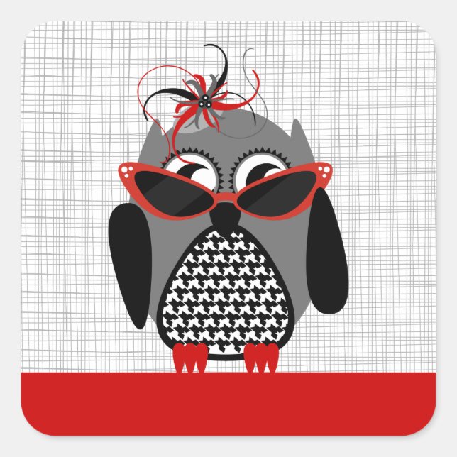 Houndstooth Owl With Red Sunglasses & Hat Sticker (Front)