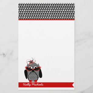 Houndstooth Owl With Sunglasses Stationery