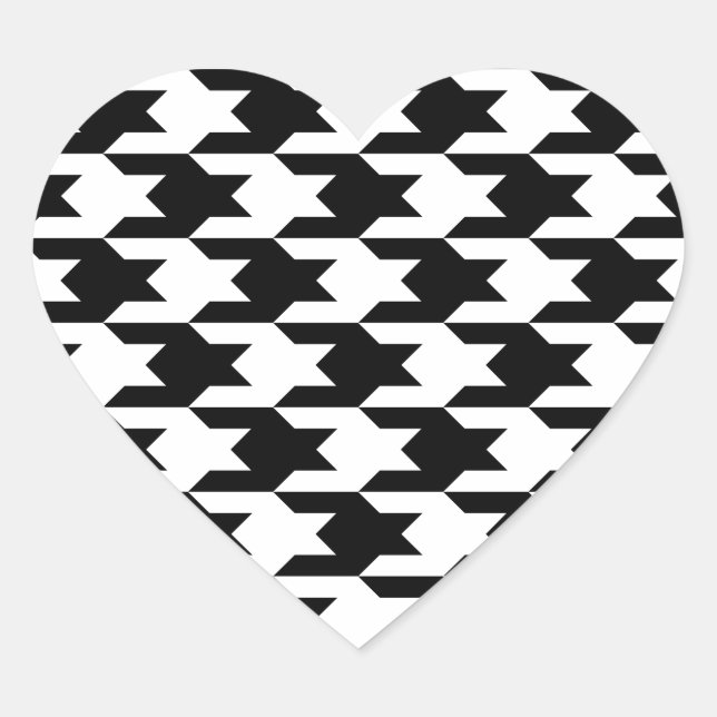 Houndstooth Pattern 1 Black and White Heart Sticker (Front)