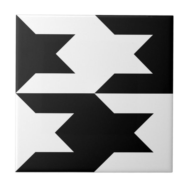 Houndstooth Pattern 1 Black and White Tile (Front)