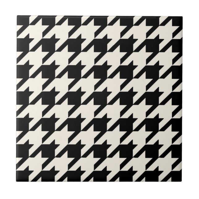 Houndstooth Pattern Black and Cream Tile (Front)