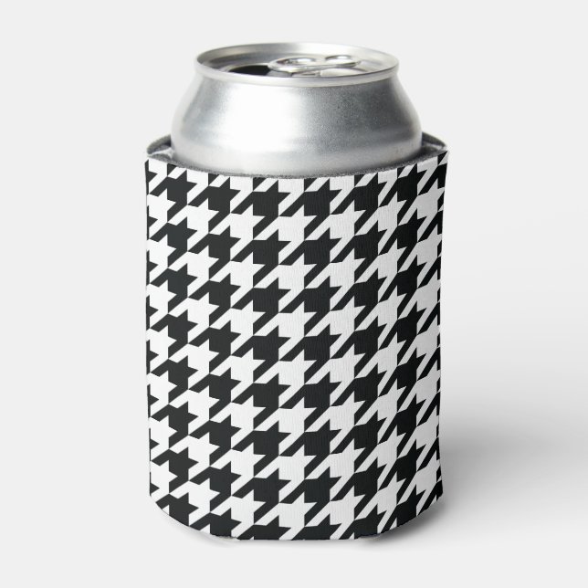Houndstooth Pattern Black White Can Cooler (Can Front)