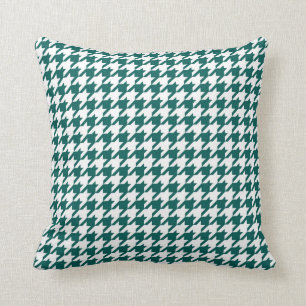 Houndstooth Pattern Forest Green and White Cushion