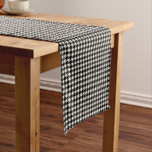 Houndstooth Pattern in Black and White Short Table Runner
