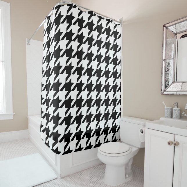 Houndstooth Pattern in Black and White Shower Curtain (In Situ)
