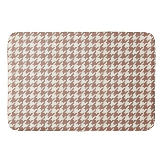 Houndstooth Pattern Mocha Mousse and White Bath Mat (Front)