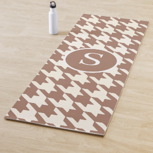 Houndstooth Pattern Mocha Mousse and White Yoga Mat