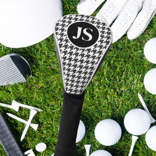 Houndstooth Pattern Monogrammed Black White Golf Head Cover