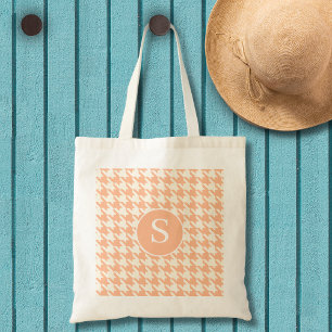 Houndstooth Pattern Peachy Coral Tote Bag