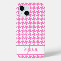 Houndstooth Pattern Pink White Personalised