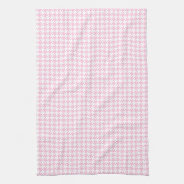 Houndstooth Pink and White Tea Towel (Vertical)