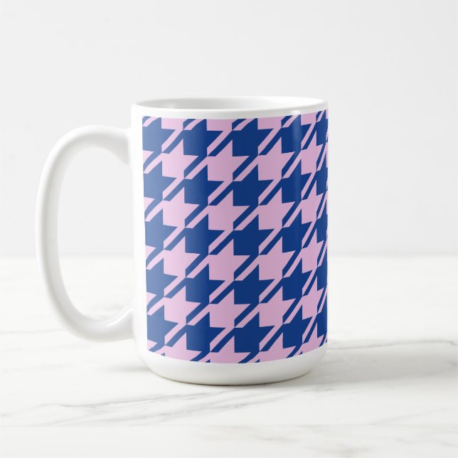 Houndstooth Pink+Blue Big Pattern Coffee Mug (Left)