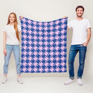Houndstooth Pink+Blue Big Pattern Fleece Blanket