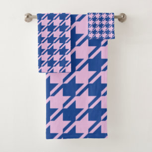 Houndstooth Pink+Blue Mixed Pattern Bath Towel Set