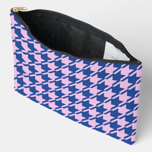 Houndstooth Pink+Blue Pattern Accessory Pouch (Open)