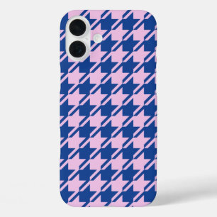 Houndstooth Pink+Blue Pattern iPhone 16 Plus Case