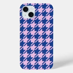 Houndstooth Pink+Blue Pattern iPhone 15 Mini Case