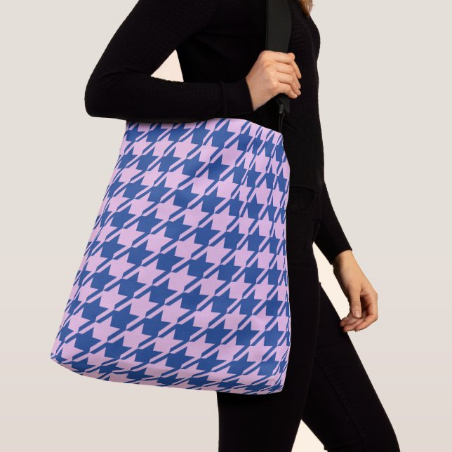 Houndstooth Pink+Blue Pattern Crossbody Bag (Close Up)