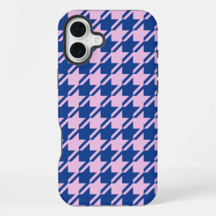 Houndstooth Pink+Blue Pattern iPhone 16 Plus Case