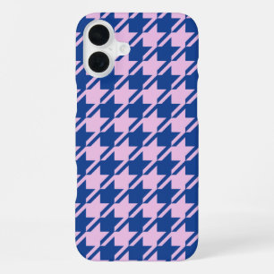 Houndstooth Pink+Blue Pattern iPhone 16 Plus Case