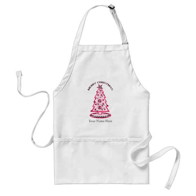 Houndstooth & Pink Christmas Tree Apron (Front)