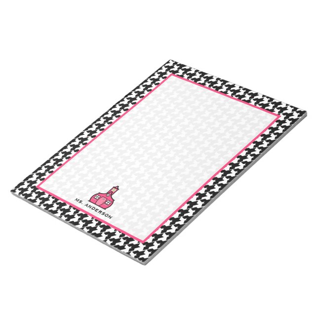Houndstooth & Pink Teacher Notepad (Angled)