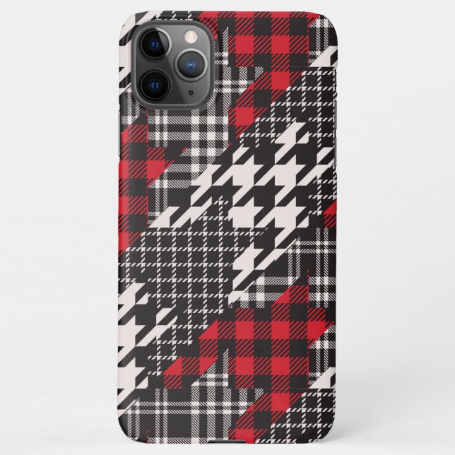 Houndstooth Plaid Pattern Patchwork Collage iPhone Case (Back)