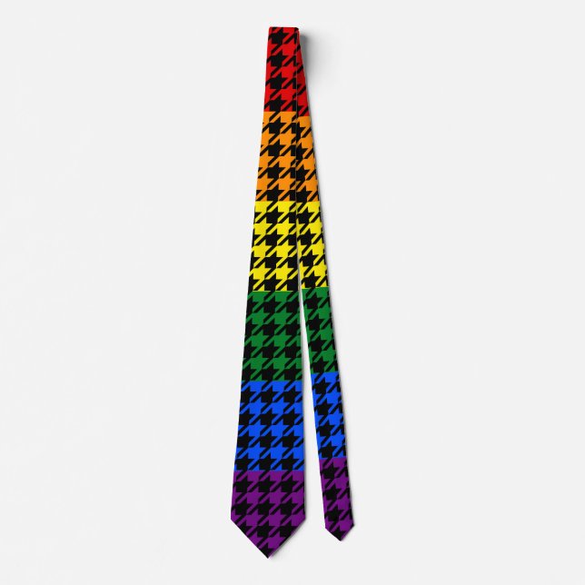 Houndstooth Pride on a Black Background Tie (Front)