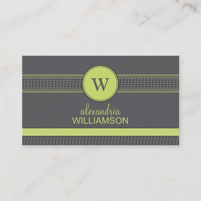 Houndstooth Ribbon Business Cards (grey/lime) (Front)