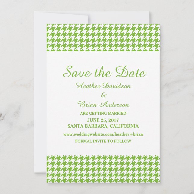 Houndstooth Save the Date Invite, Green Invitation (Front)