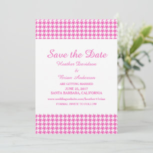 Houndstooth Save the Date Invite, Pink Invitation