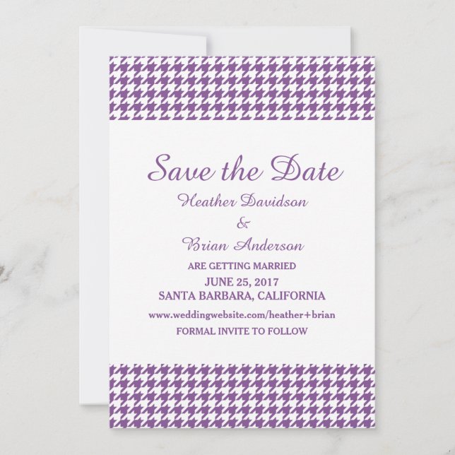 Houndstooth Save the Date Invite, Purple Invitation (Front)