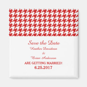 Houndstooth Save the Date Magnet, Red Magnet