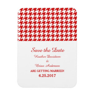 Houndstooth Save the Date Magnet, Red Magnet