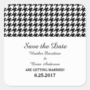 Houndstooth Save the Date Stickers, Black Square Sticker