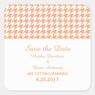 Houndstooth Save the Date Stickers, Orange Square Sticker