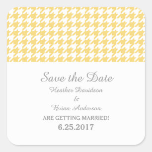 Houndstooth Save the Date Stickers, Yellow Square Sticker