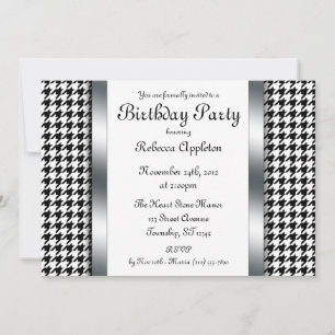 Houndstooth & Silver Design Birthday Party Invites