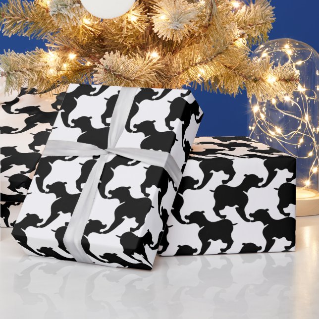 Houndstooth Style Tesselation black Dog Silhouette Wrapping Paper (Holidays)