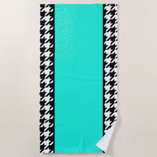 Houndstooth, teal, black, and white chequered   beach towel
