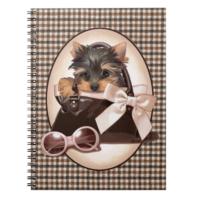 Houndstooth Yorkie Puppy Notebook (Front)