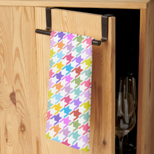 Houndtooth Multicolor+White Pattern Tea Towel