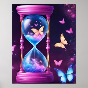 HOURGLASS BUTTERFLY ART PURPLE POSTER