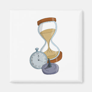 Hourglass, sundial and pocket watch magnet
