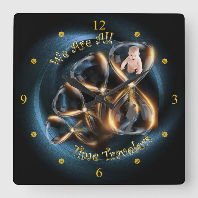 Hourglass ~ We Are All Time Travelers ~ Square Wall Clock (Front)