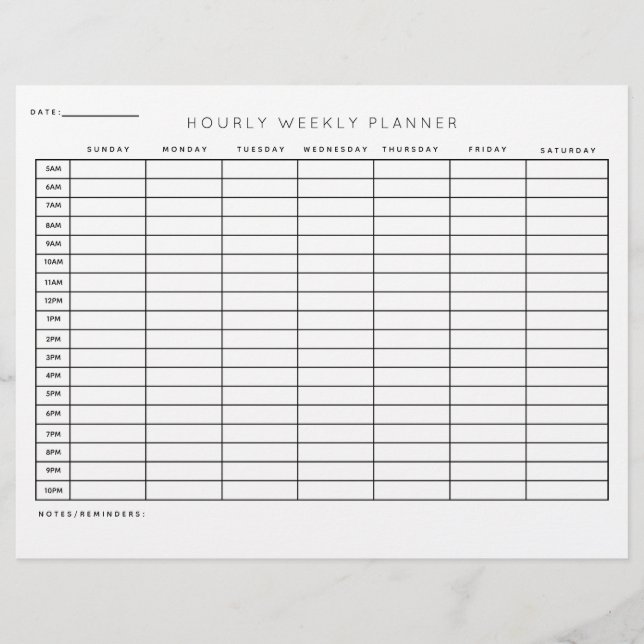 Hourly Weekly Planner Schedule Organisation  Custom Letterhead (Front)