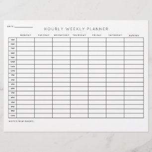 Hourly Weekly Planner Schedule Printed Sheets Custom Letterhead