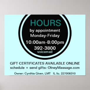 HOURS business front door poster