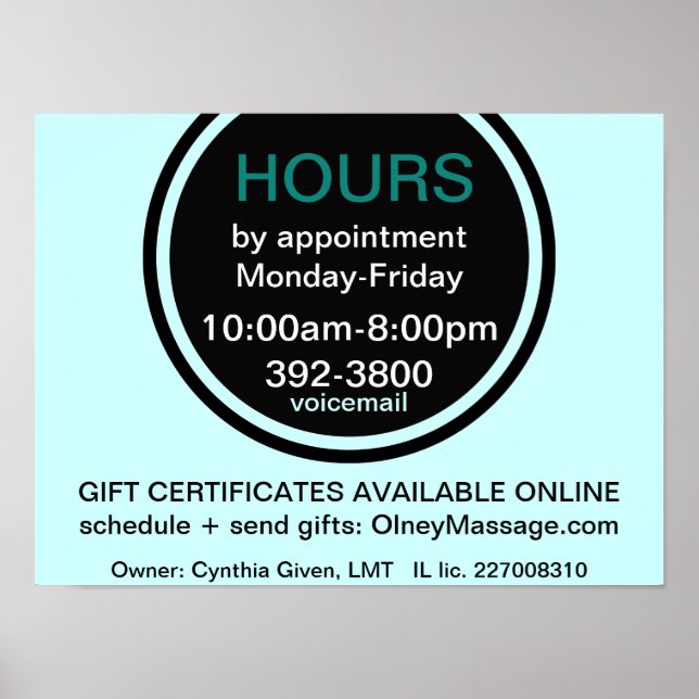HOURS business front door poster (Front)